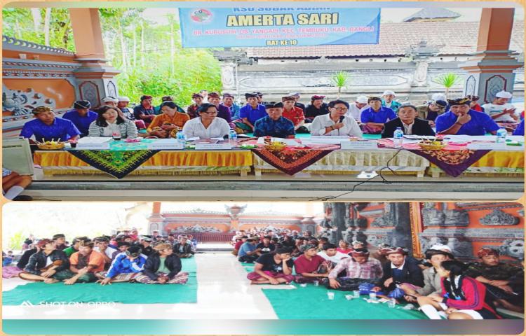 Plt Kadis Koperasi UMKM Tenaga Kerja dan Transmigrasi memberikan sambutan RAT KSU Subak Abian Amerta Sari Banjar Kubusuih Desa Yangapi Tembuku Bangli. 